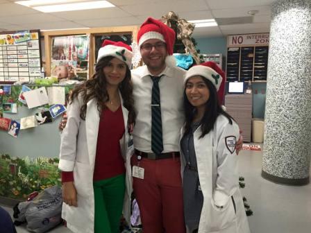 Pediatric residents in Christmas Santa hats