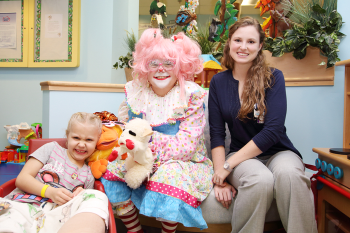 Child with clown at hospital