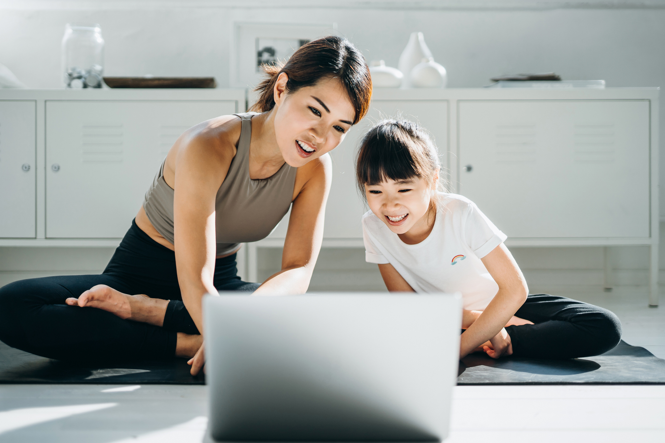 Mother and daughter looking online