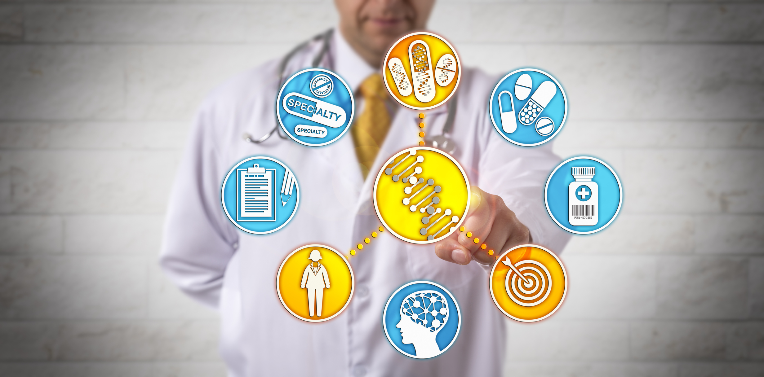 Doctor with medical symbols