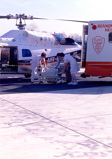 1984 photo of Life guard helicopter and ambulance