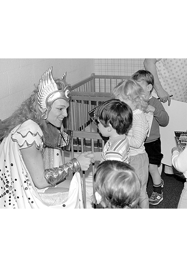 1987 photo of Masters of the Universe visit to hospital