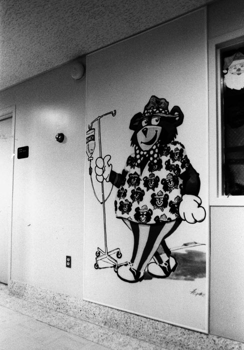 Bradley the Big Lick Bear painted on the wall of the hospital