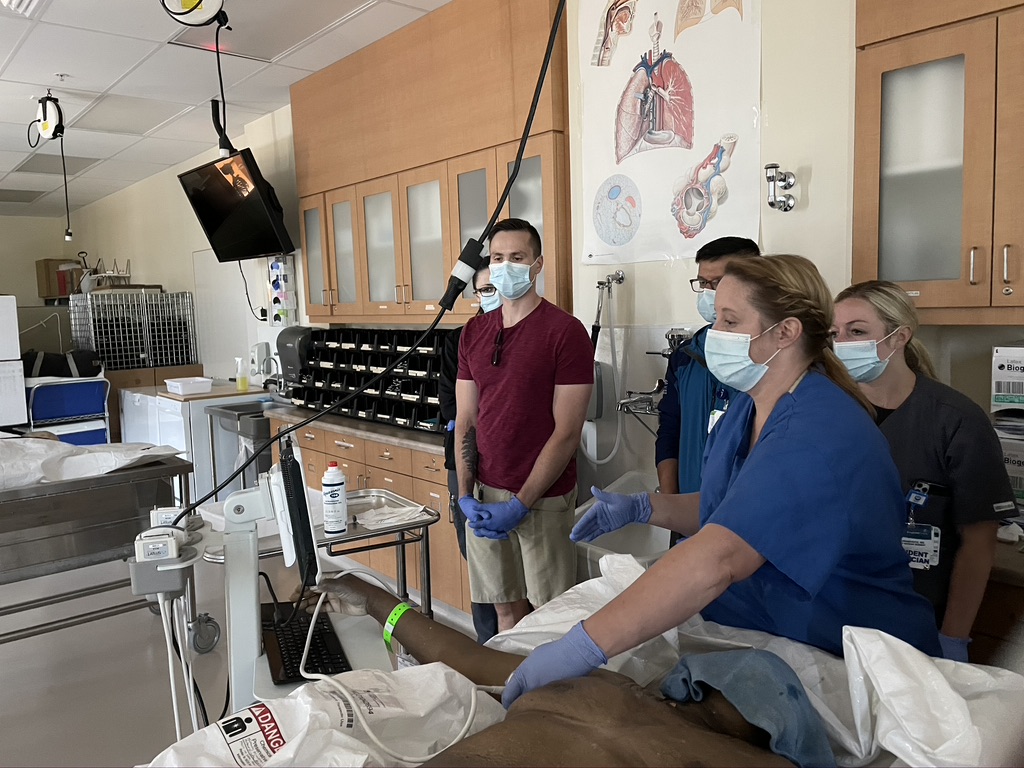 Fellow Roberta Pritchard teaching regional anesthesia cadaver lab