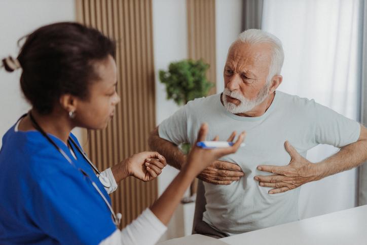 a man breathing deeply