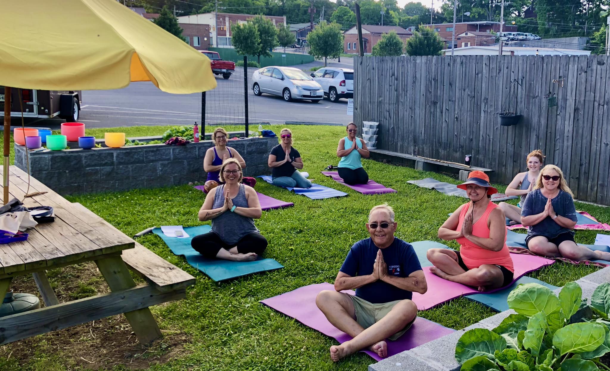 outdoor yoga class at Giles Community Garden