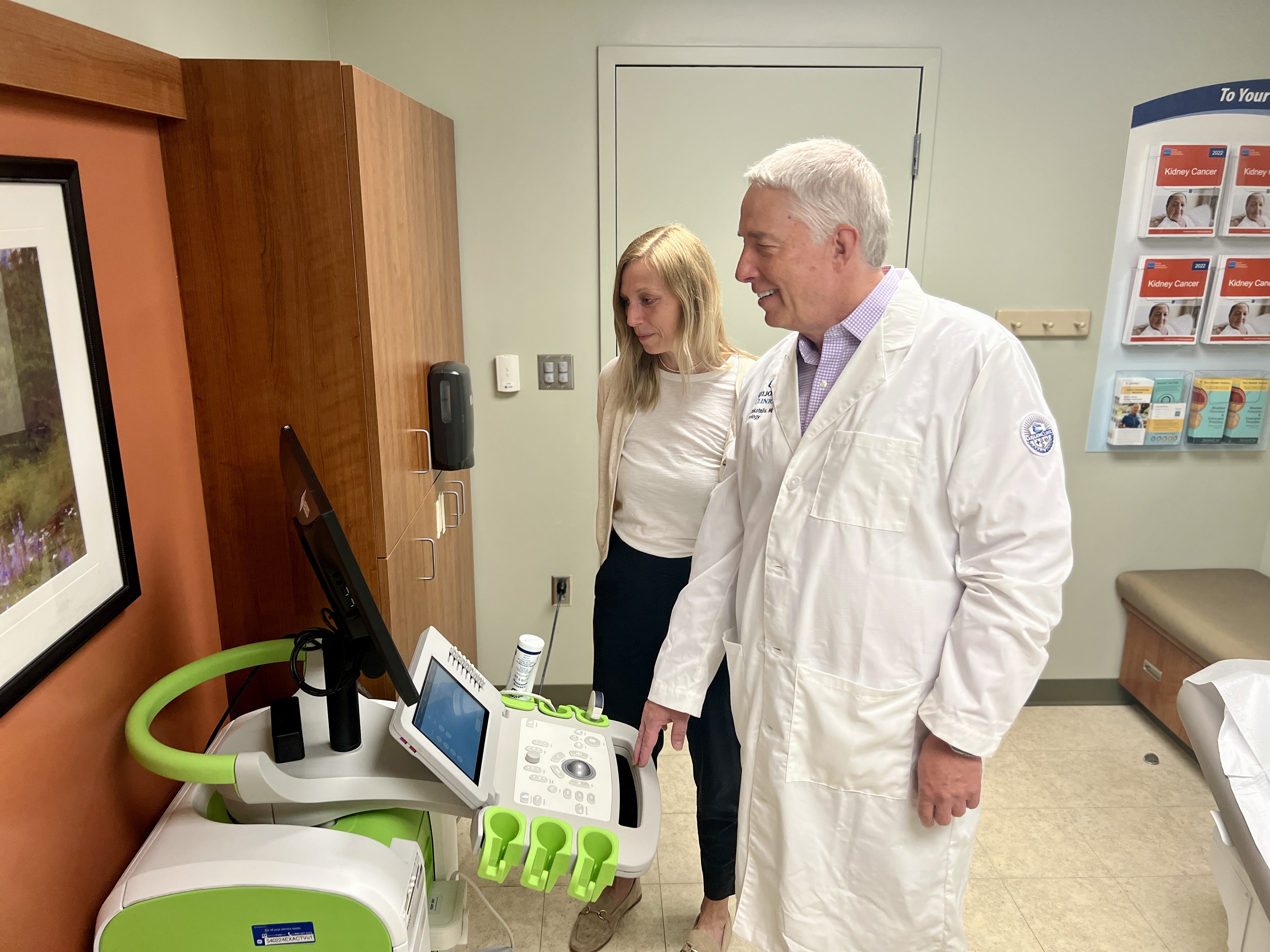 Dr. Rukstalis and his clinical research coordinator looking at ultrasound 