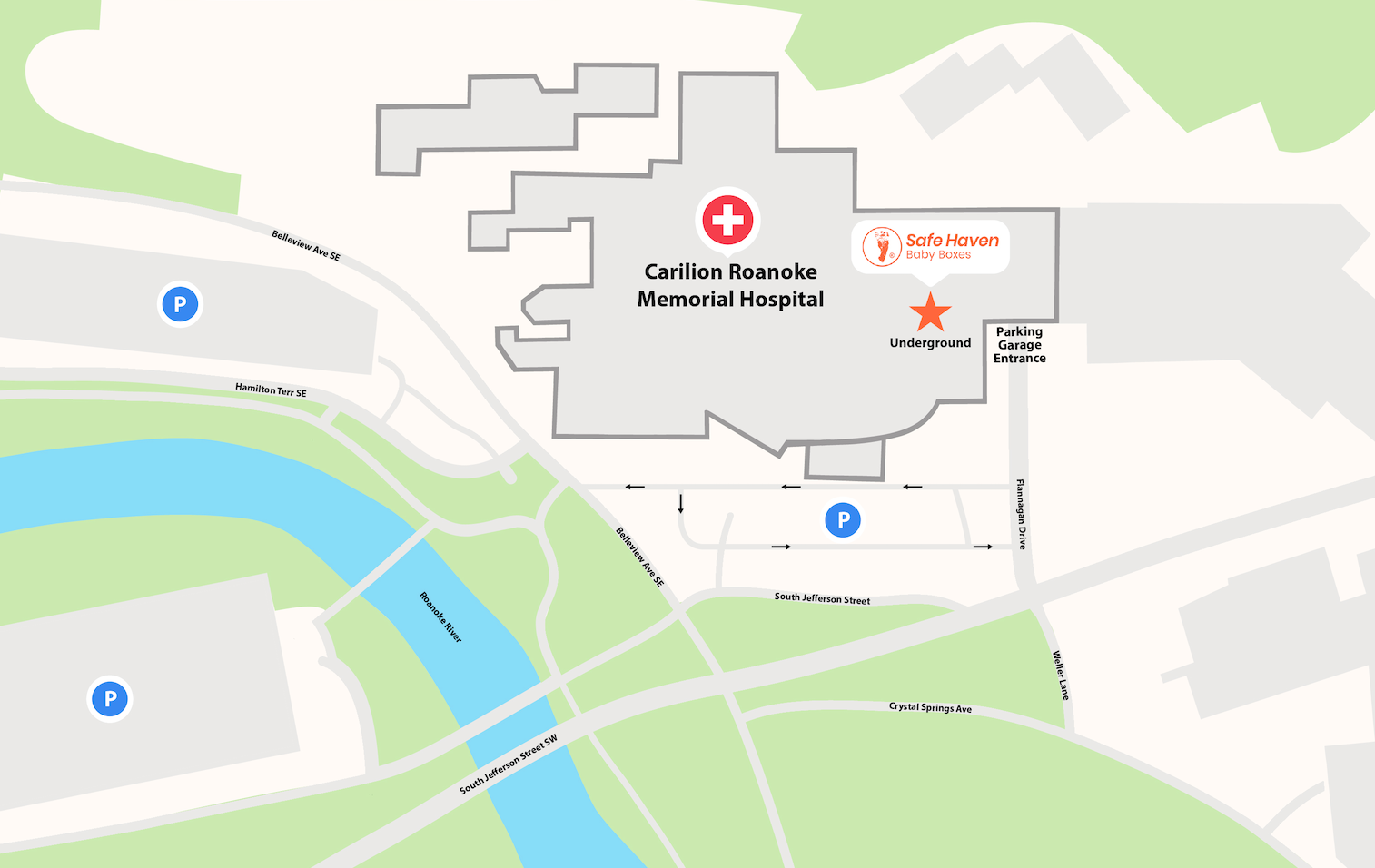 Safe Haven Baby Box at Carilion Roanoke Memorial Hospital map image