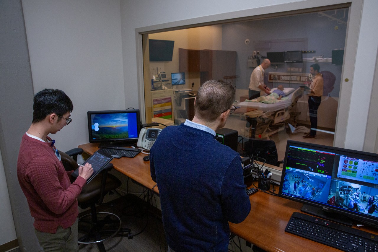Usability testing from observation room at the sim center 