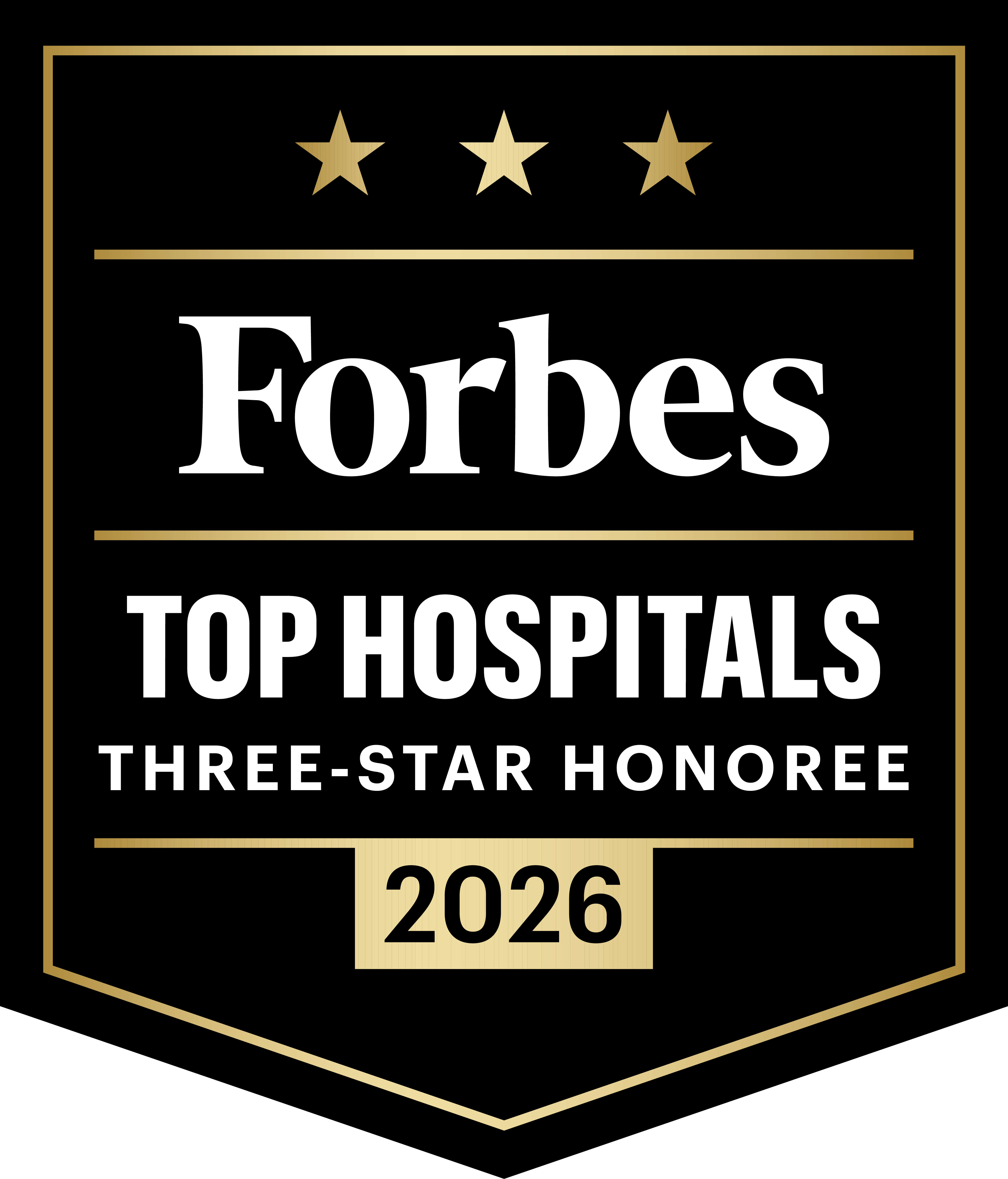 Forbes Top Hospitals Three Star Honoree award logo
